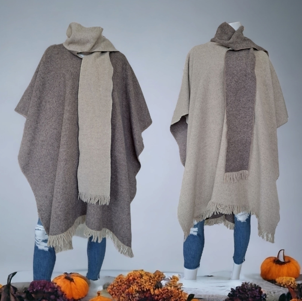 Women's Reversible Serape Poncho Shawl Wrap Fringe Cape Cardigan One Size